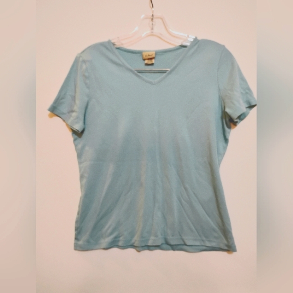 Light Blue Women's Top L L.BEAN (R) 100%SupimaCotton SM-REG 0 VH15 Made In Peru